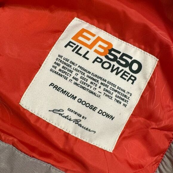 Eddie Bauer Womens Yukon Classic Taupe Orange Down Puffer Jacket Large - Picture 7 of 9